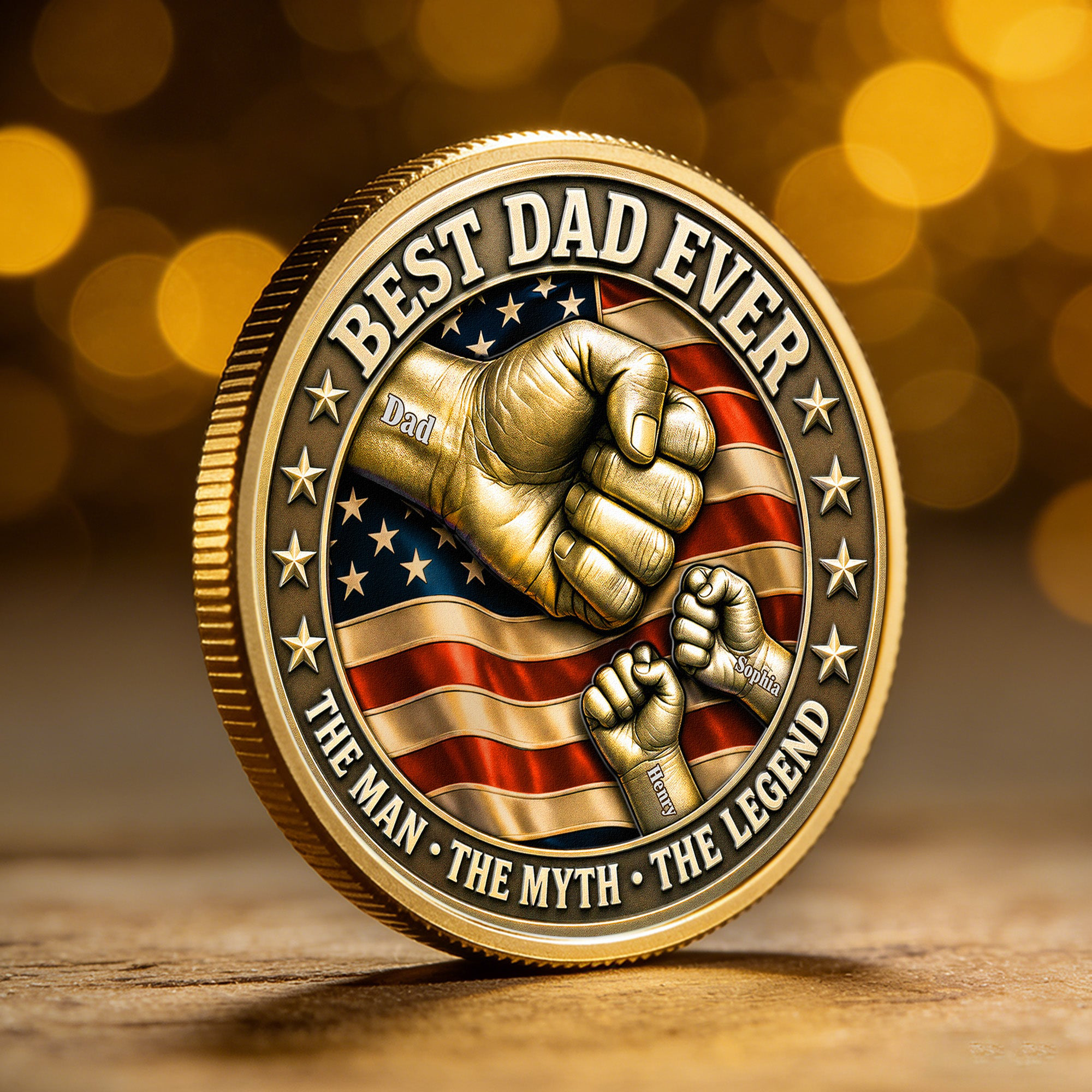 Best Dad Ever Fist Bumps With Kids Names Personalized Coin