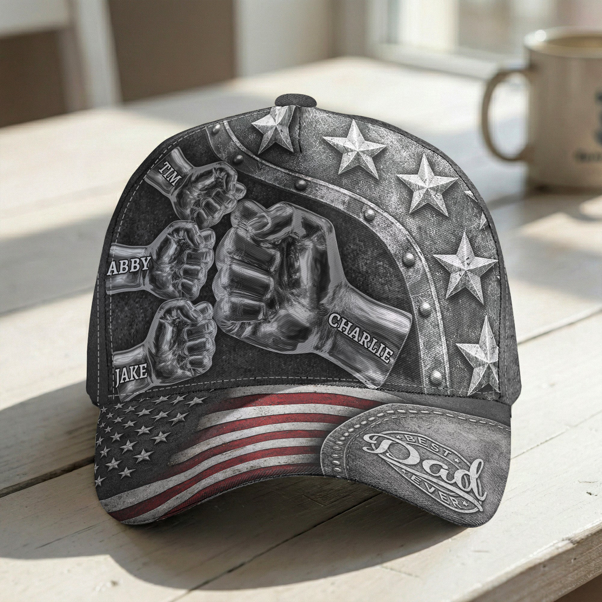 Best Dad Ever Metal Style Print Personalized Cap