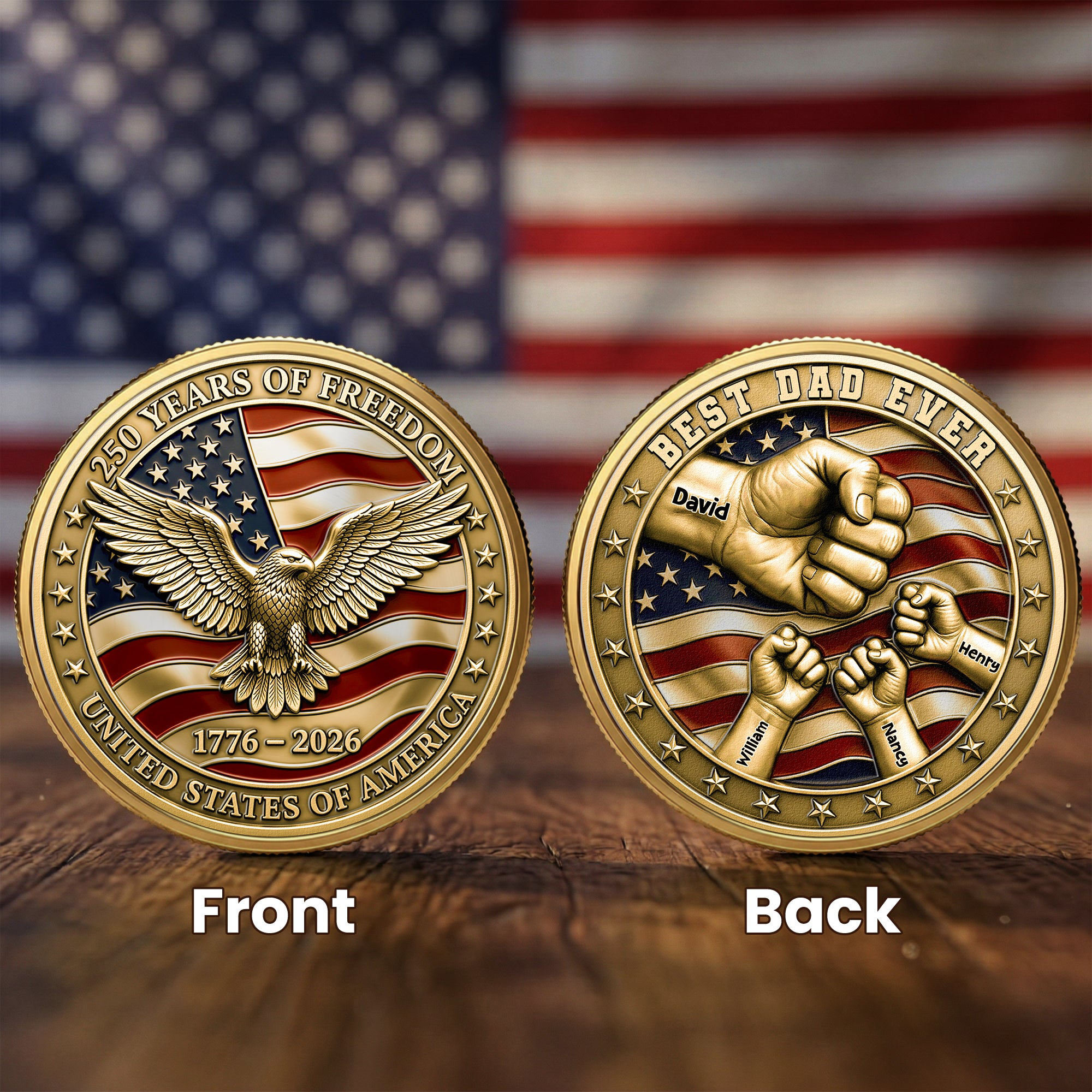 Best Dad Ever Usa 250th Anniversary Personalized Coin