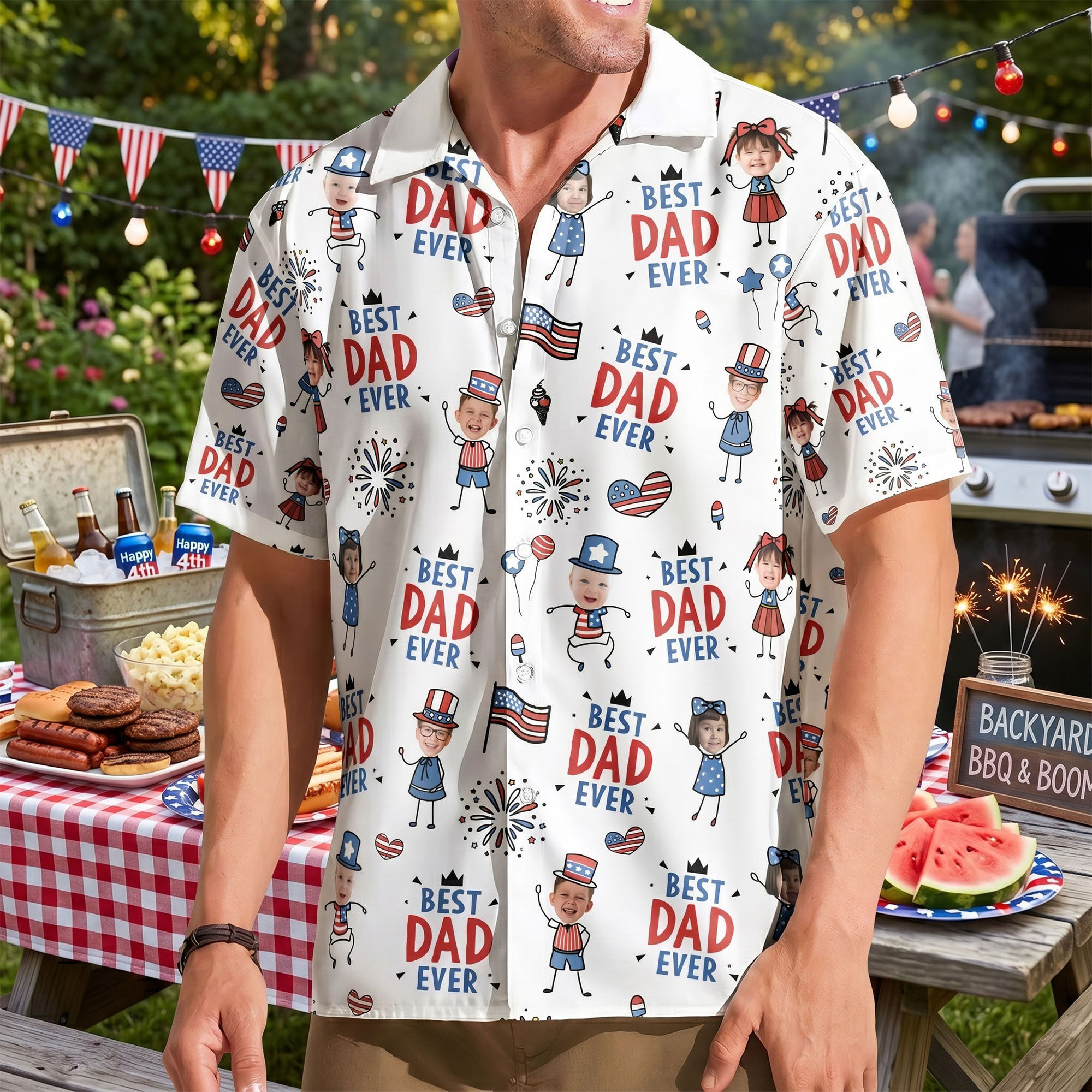 Best Dad Ever Usa Flag Personalized Hawaiian Shirt