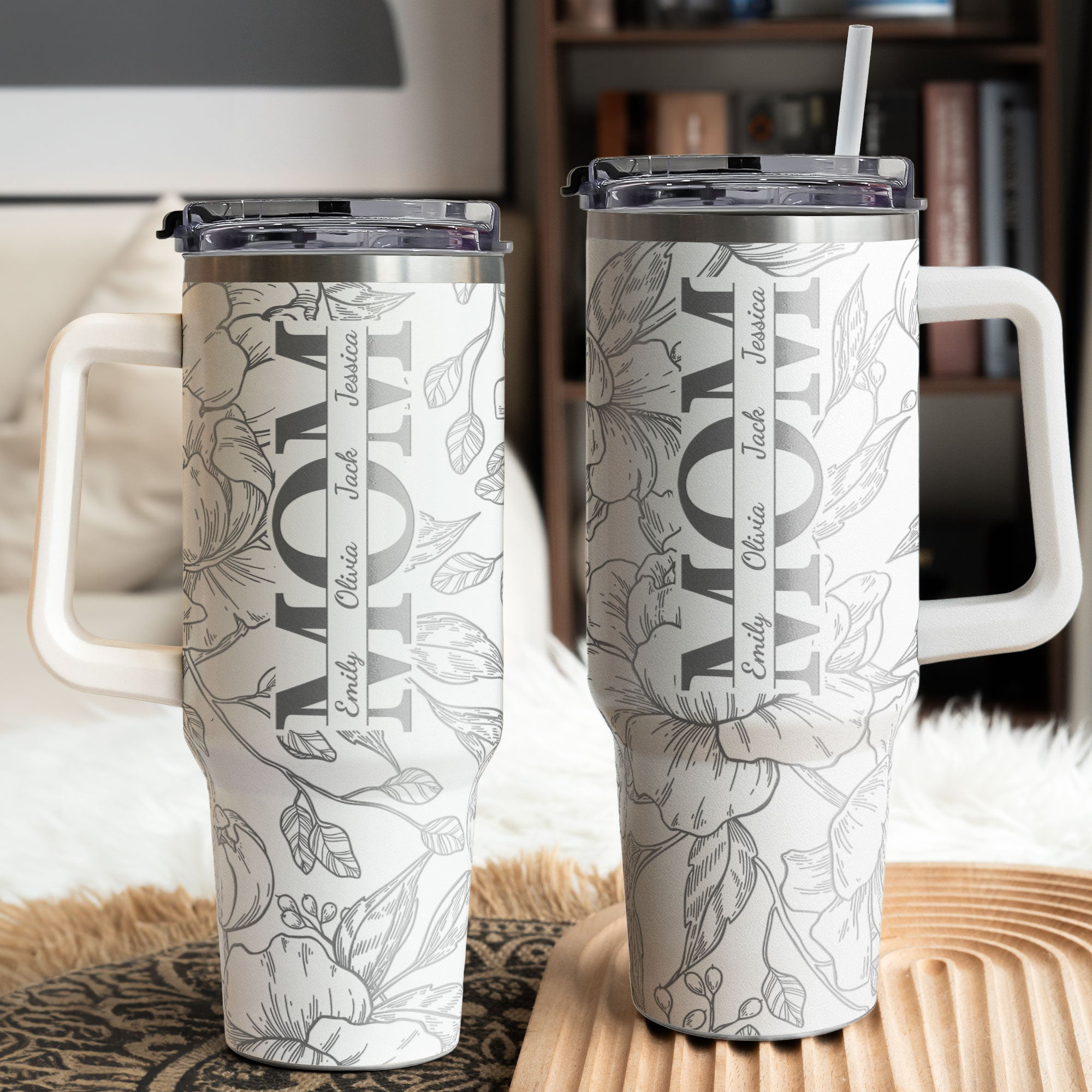 Custom Kids' Names Floral Mom - 40oz Tumbler