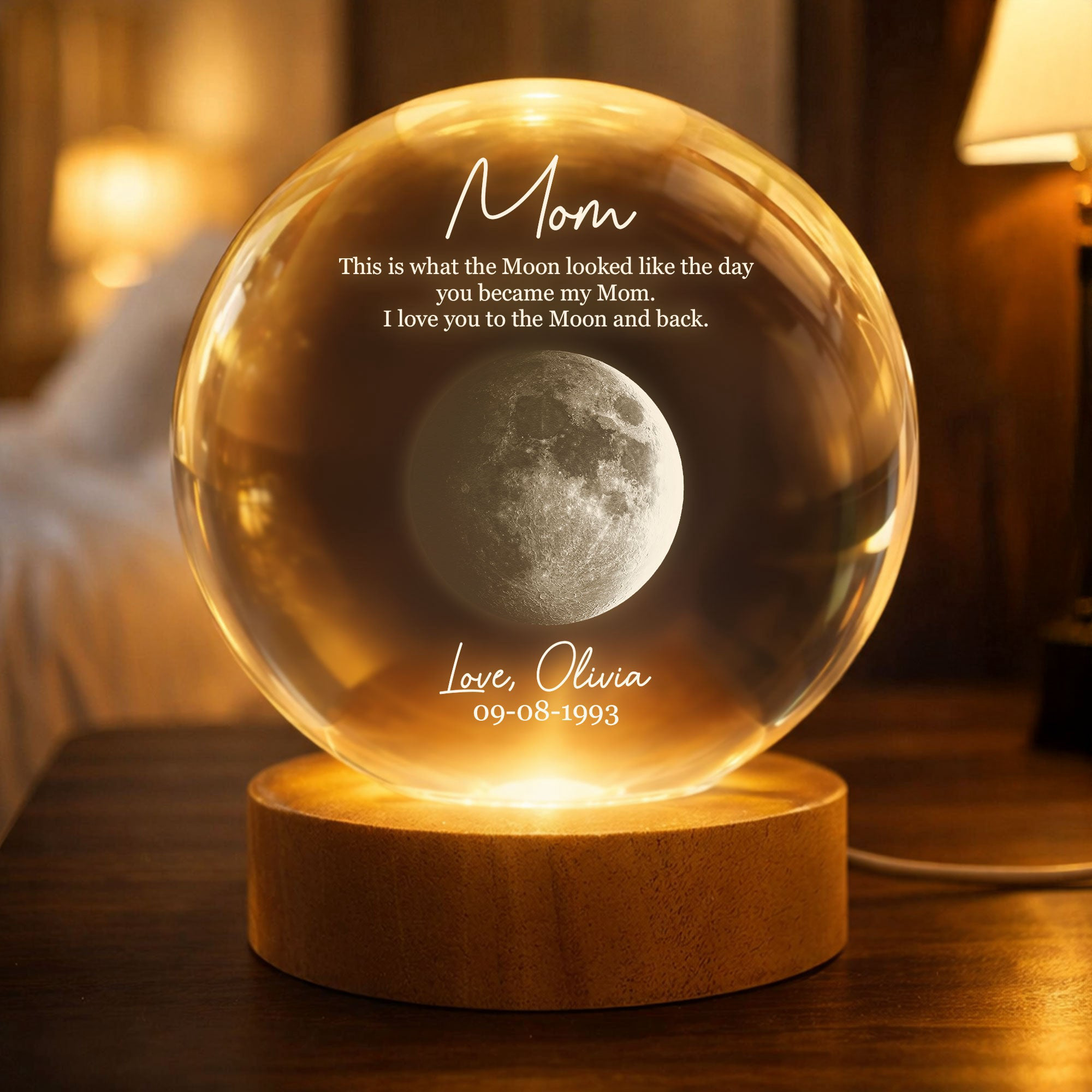 Custom Moon Phase By Date Keepsake - Crystal Ball Night Light