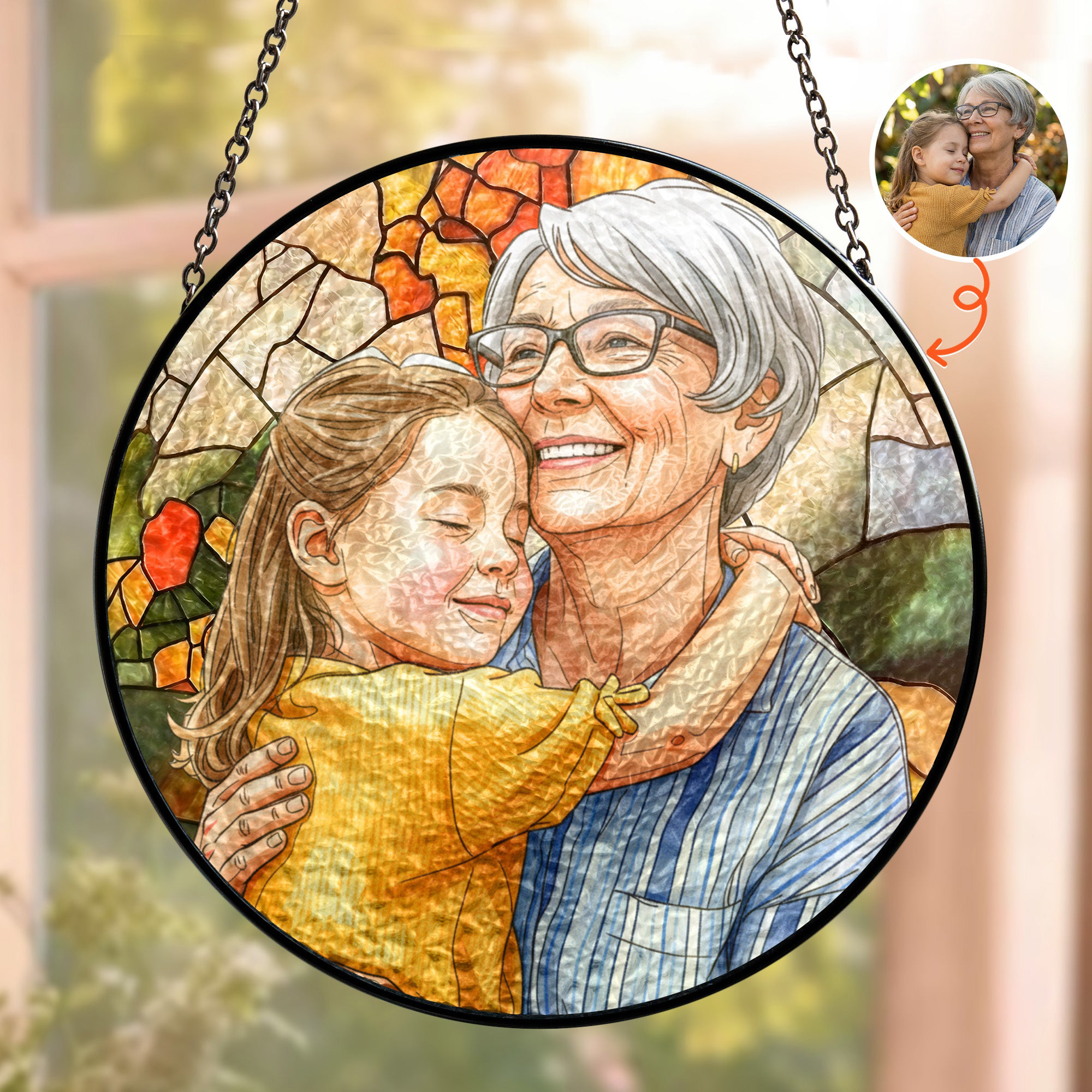 Custom Photo Portrait Mom Grandma Parents - Window Hanging Suncatcher