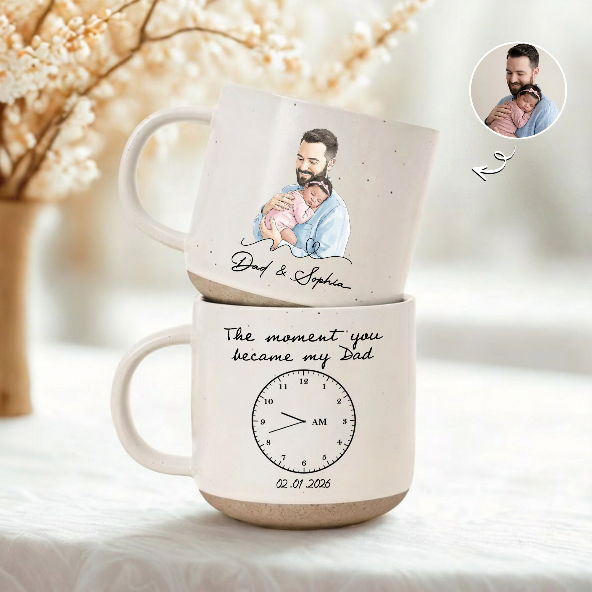 Custom Photo Watercolor Art Personalized Pottery Mug