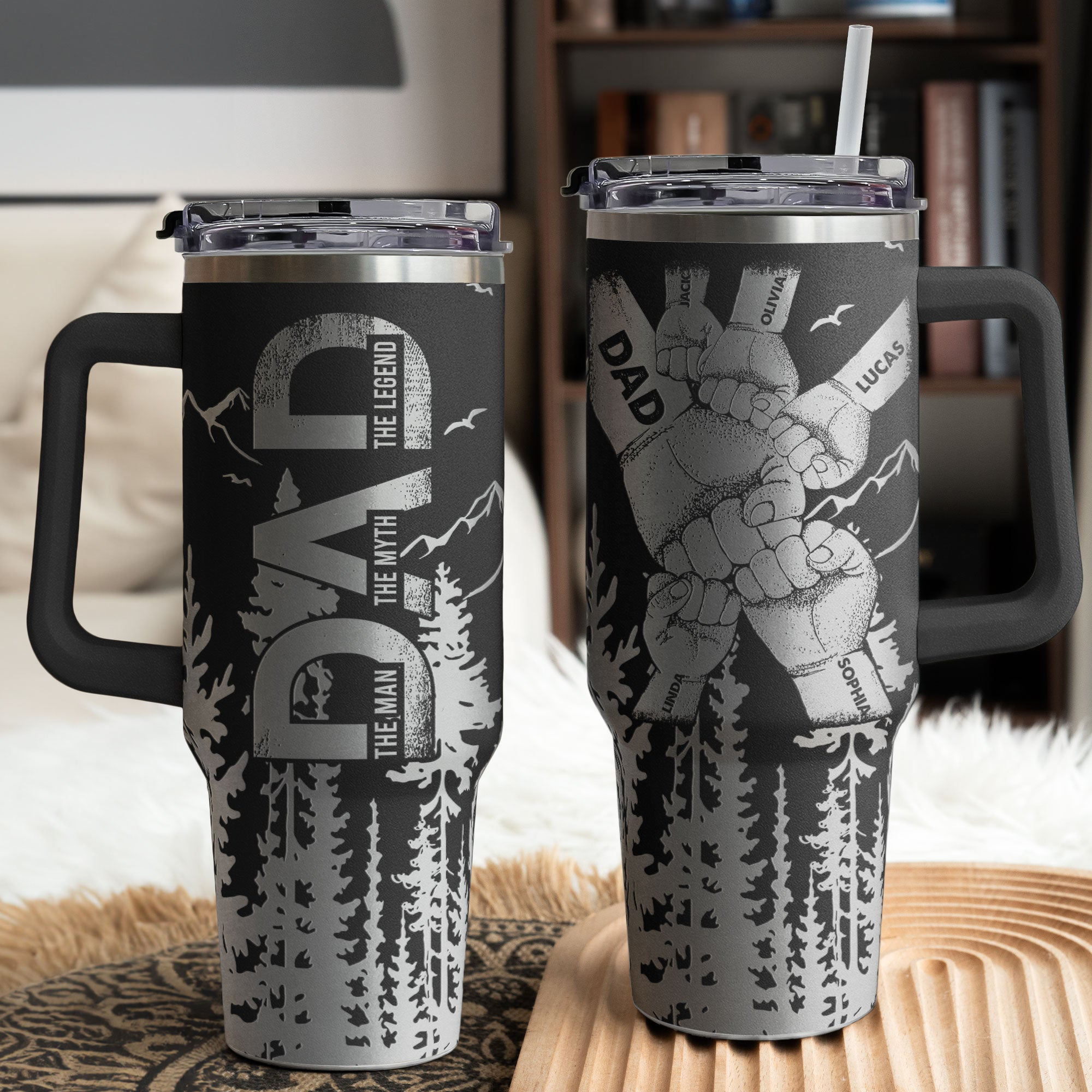 Dad Grandpa Papa Forest With Kids Names Personalized 40oz Tumbler
