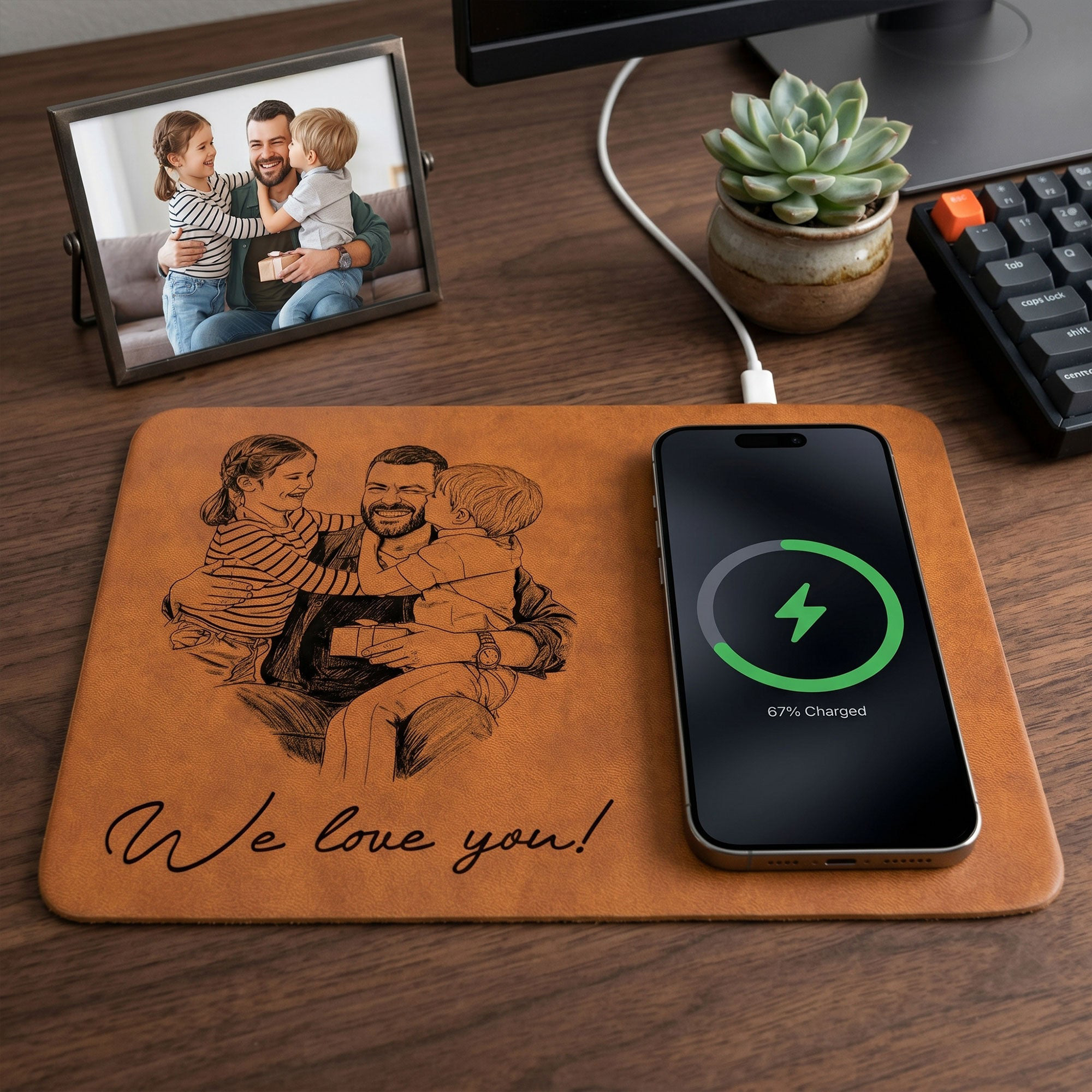 Dad Sketch Line Art Personalized Charging Pad