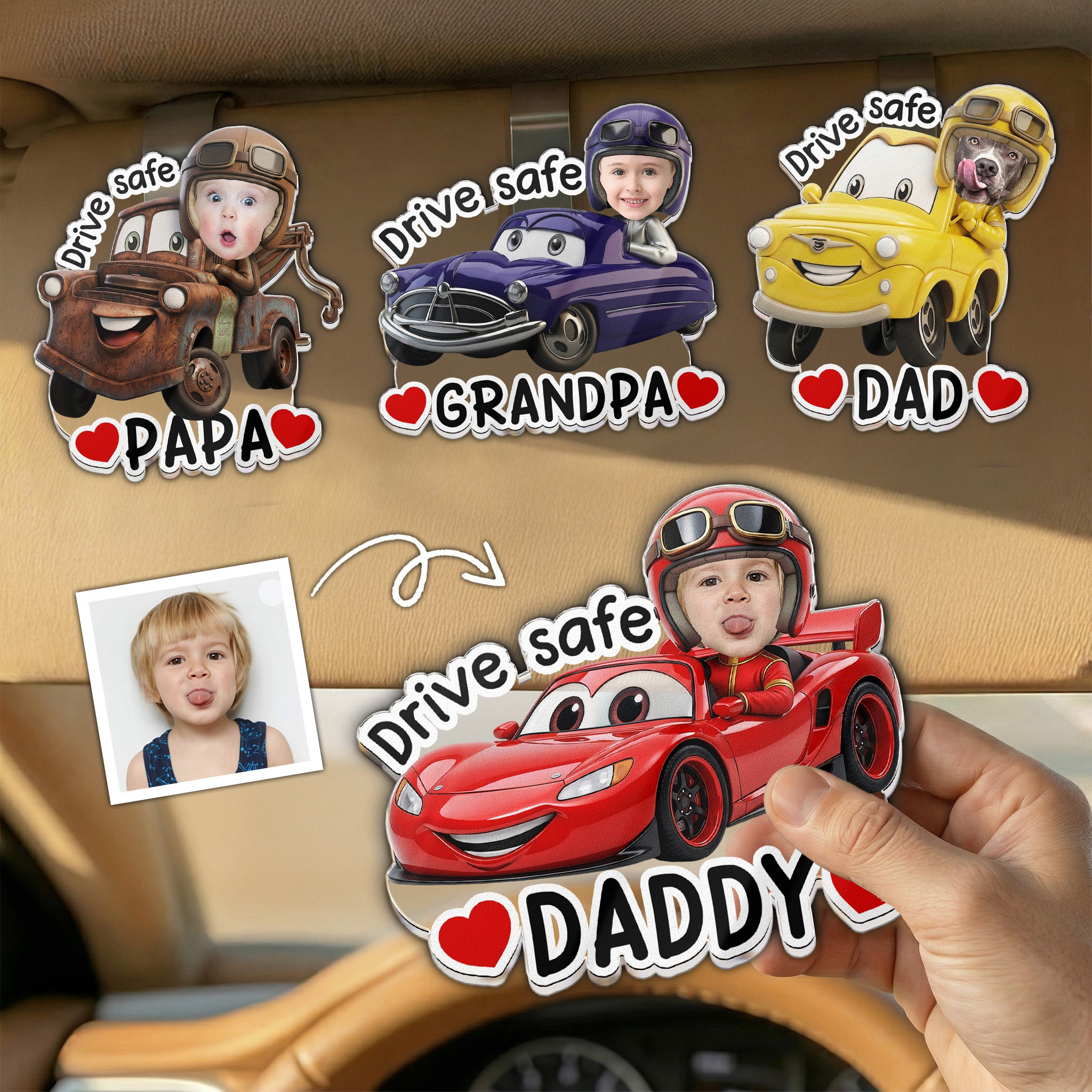 Drive Safe Daddy Papa Mommy Grandma Personalized Car Visor Clip