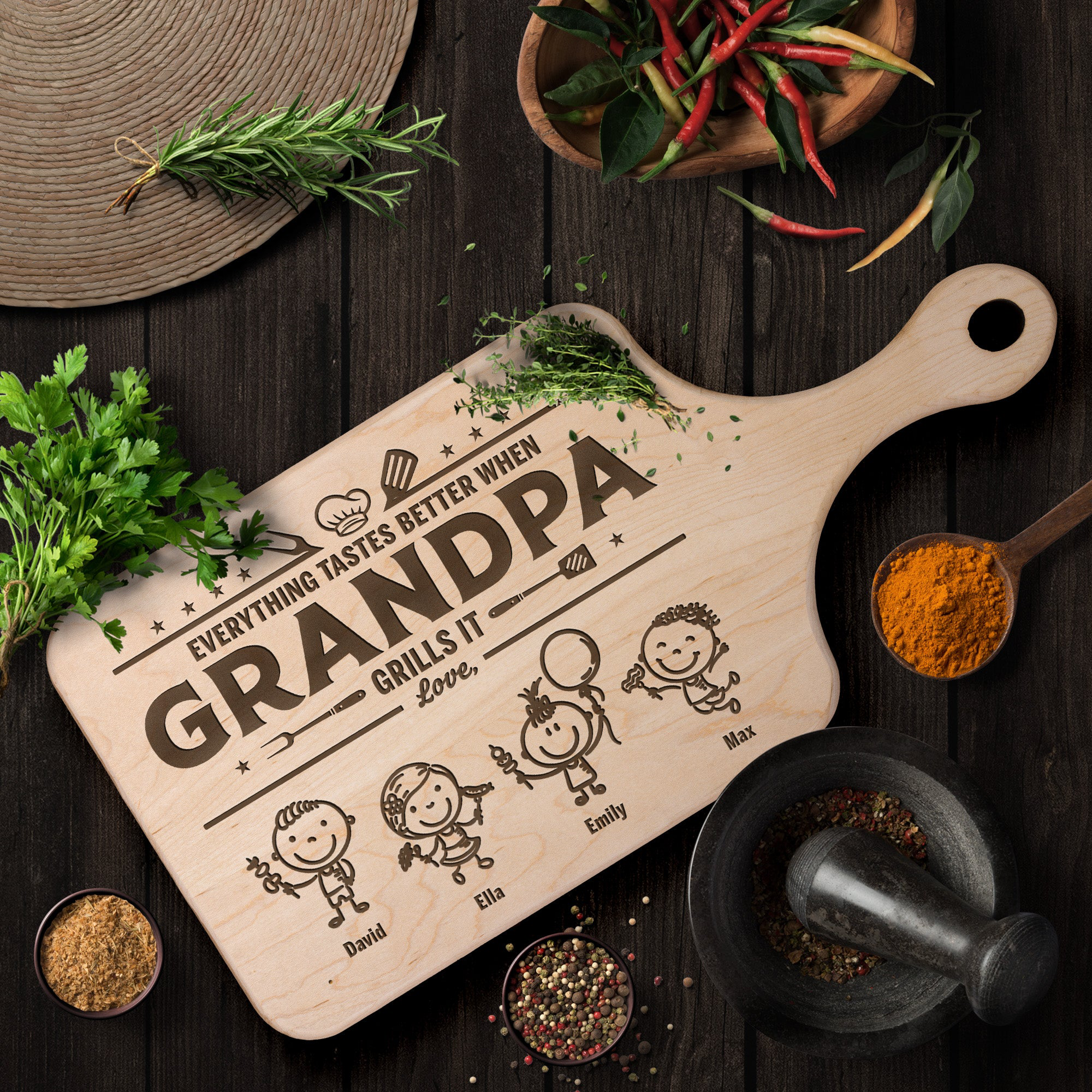 Everything Tastes Better When Grandpa Dad Grills It Personalized Cutting Board
