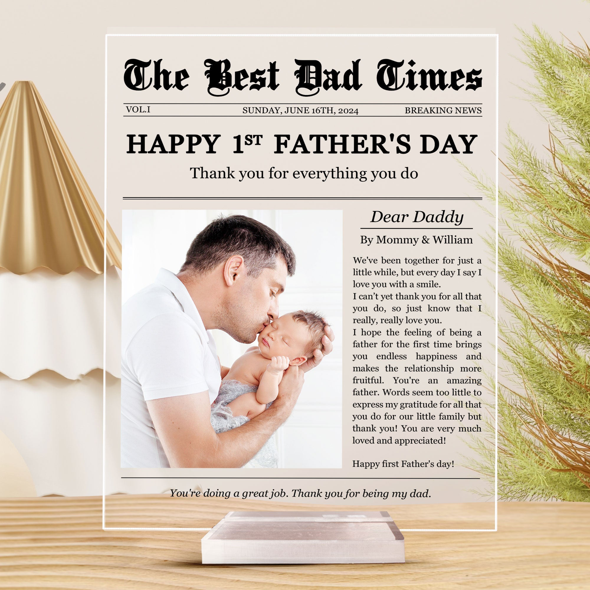Happy 1st Fathers Day Thank You For Everything Personalized Acrylic Photo Plaque