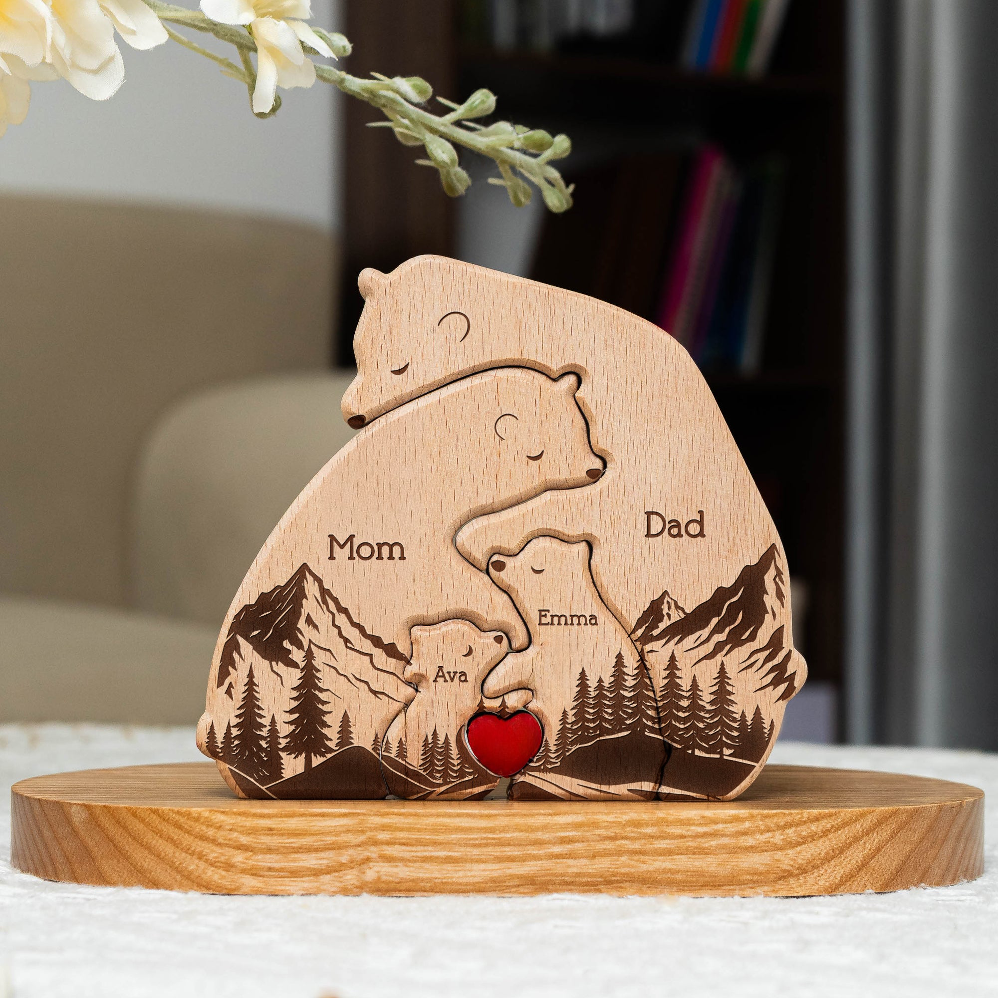 Hugging Bear Family Personalized Wooden Bear Family Puzzle