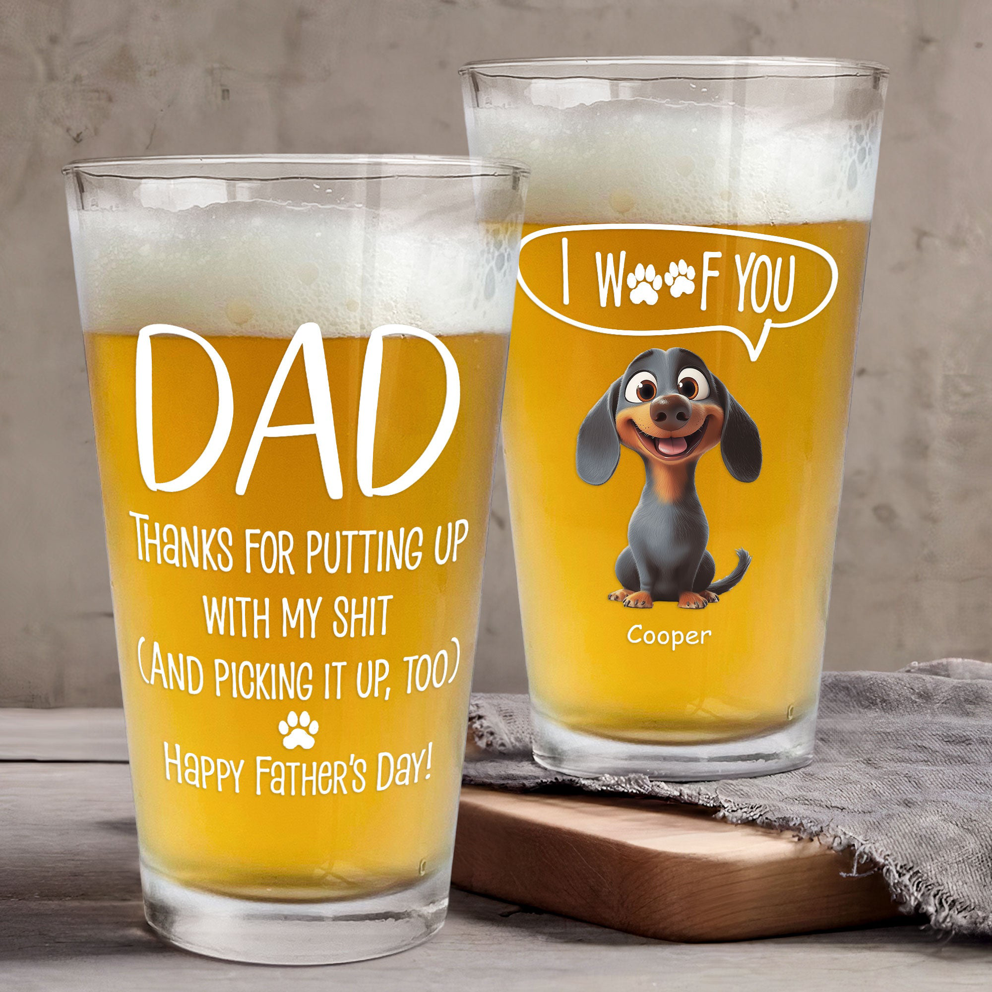 Thanks Dad We Woof You Personalized Beer Glass