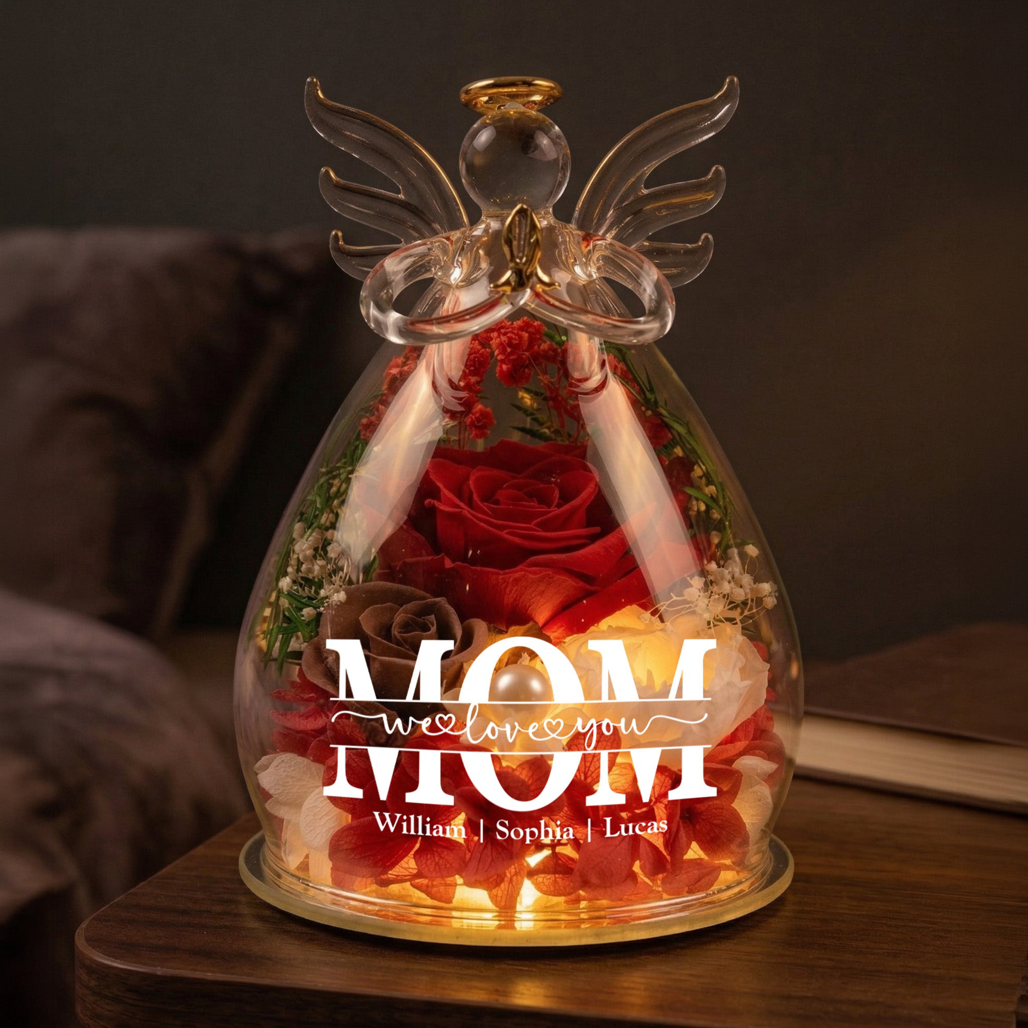 We Love You Mom! - Glass Angel Figurines