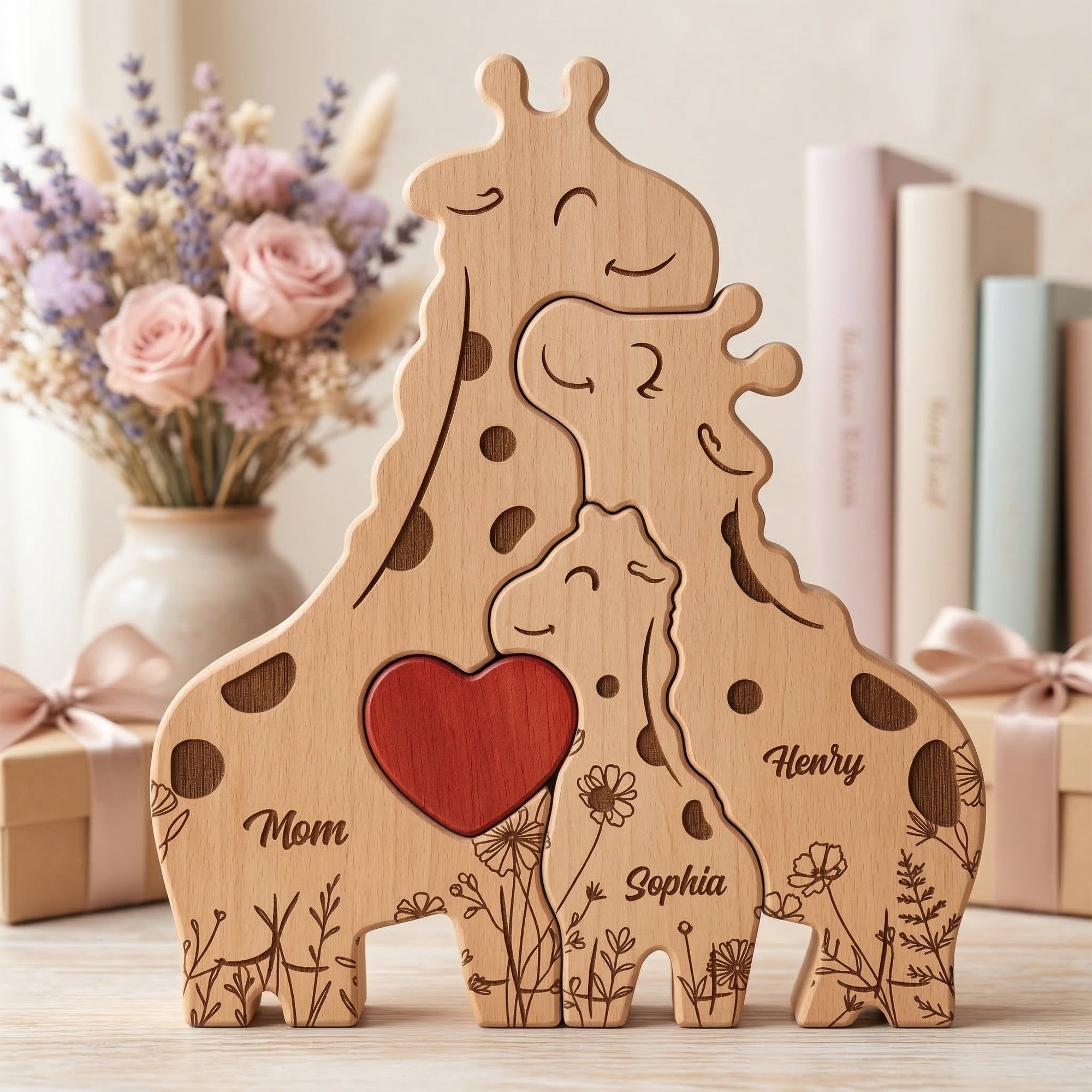 Wooden Giraffe Family Puzzle